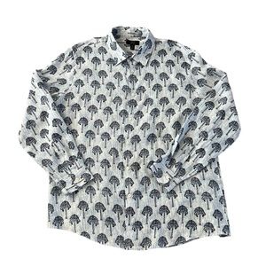 Club Room Regular Fit Palm Tree 100% Linen Button Down Shirt